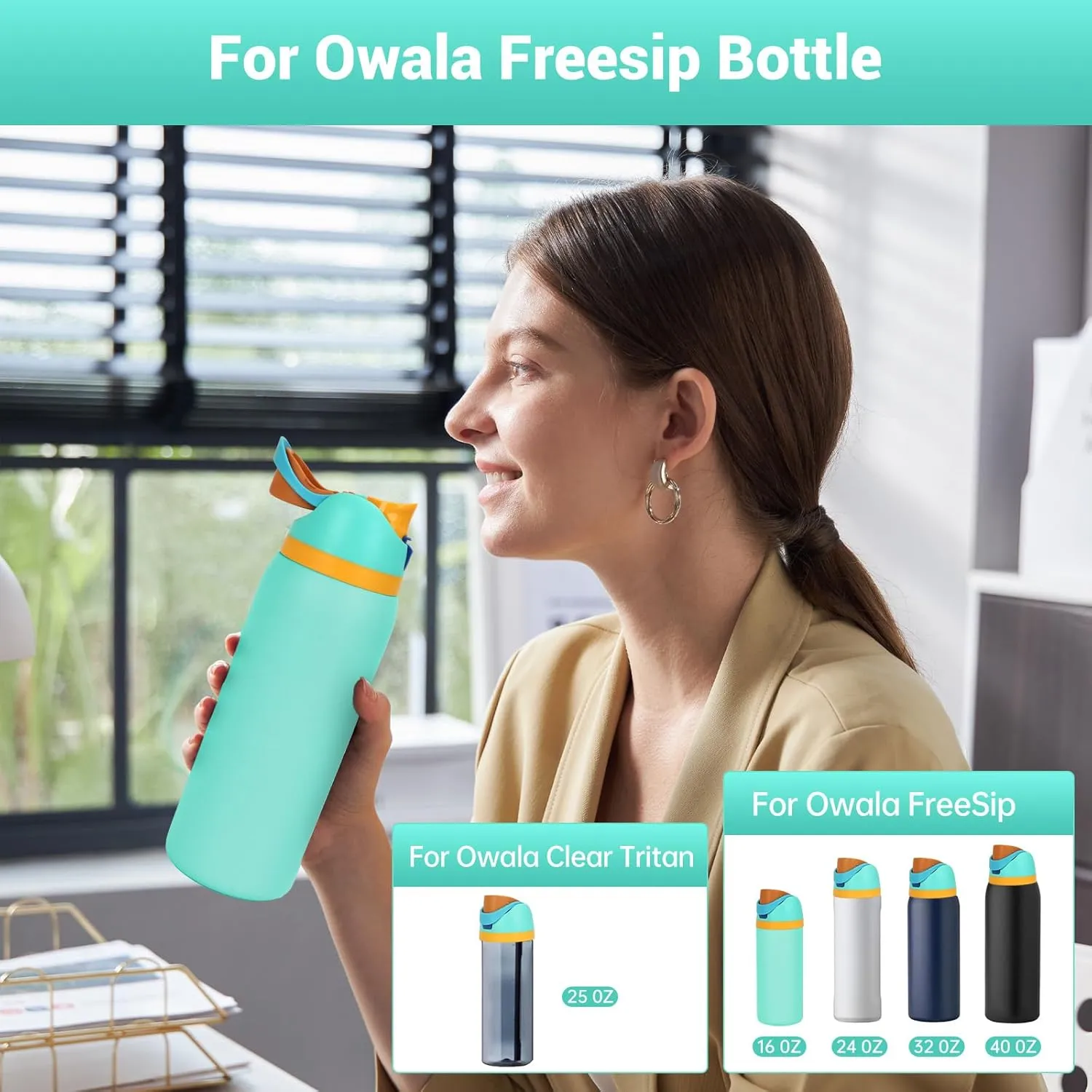 Replacement Lid for Owala Freesip, 2 PCS One Button Water Bottle Top Cap Compatible with OwalaFreesip 16oz 24oz 32oz 40oz, BPA-Free, No Water Leakage Replacement Accessories for Owala,Green