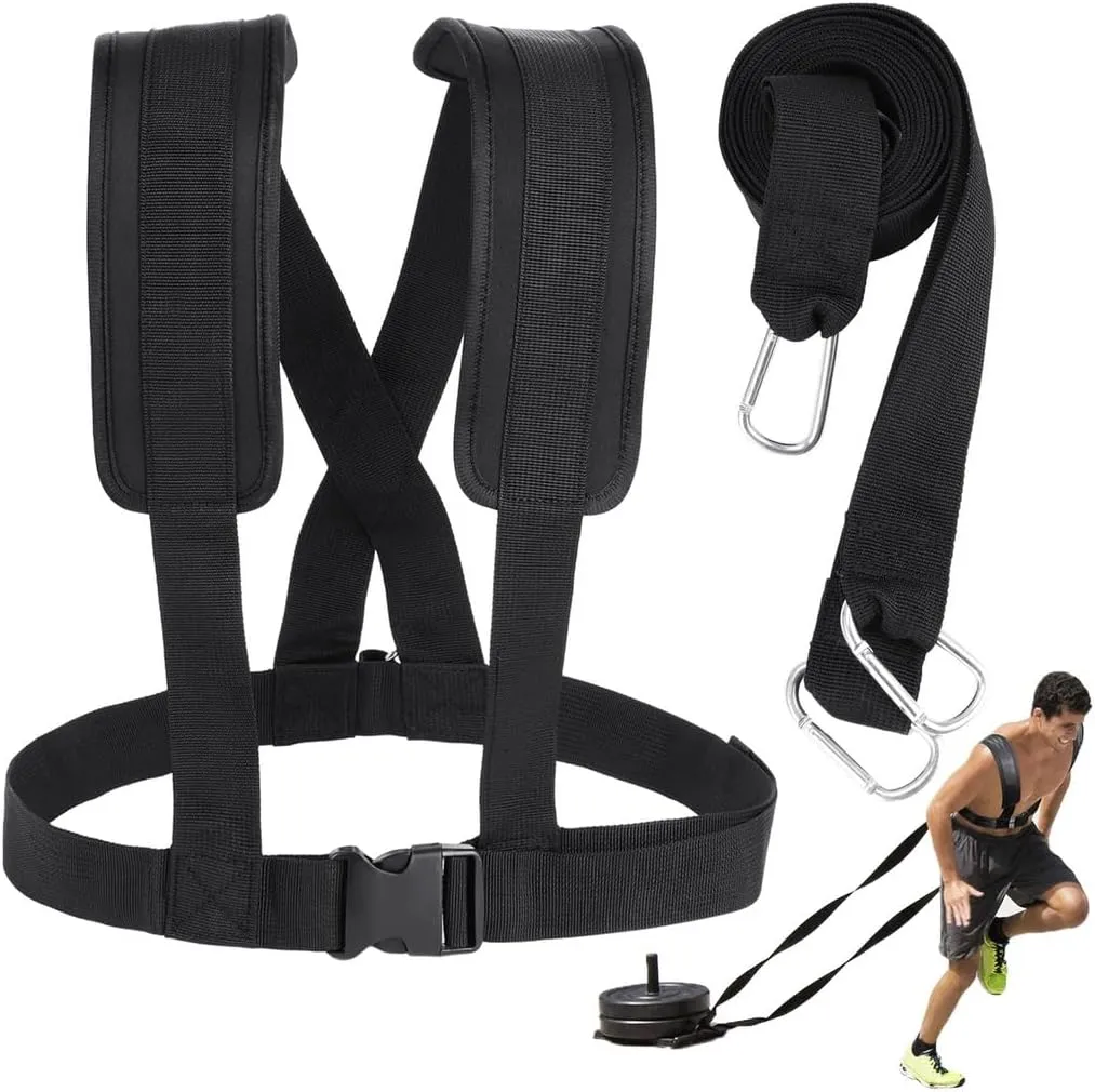 Resistance Training Sled Harness for Physical Fitness, Adjustable Padded Shoulder Strap with Exercise Ropes for Football & Tire Pulling