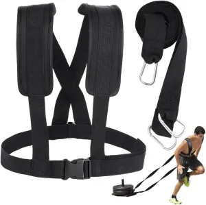 Resistance Training Sled Harness for Physical Fitness, Adjustable Padded Shoulder Strap with Exercise Ropes for Football & Tire Pulling
