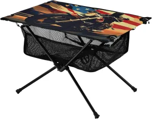 Retro Motorcycle Flag Portable Folding Camping Table, Compact Lightweight Beach Table with Carrying Bag for Outdoor Picnics, BBQs, Camp