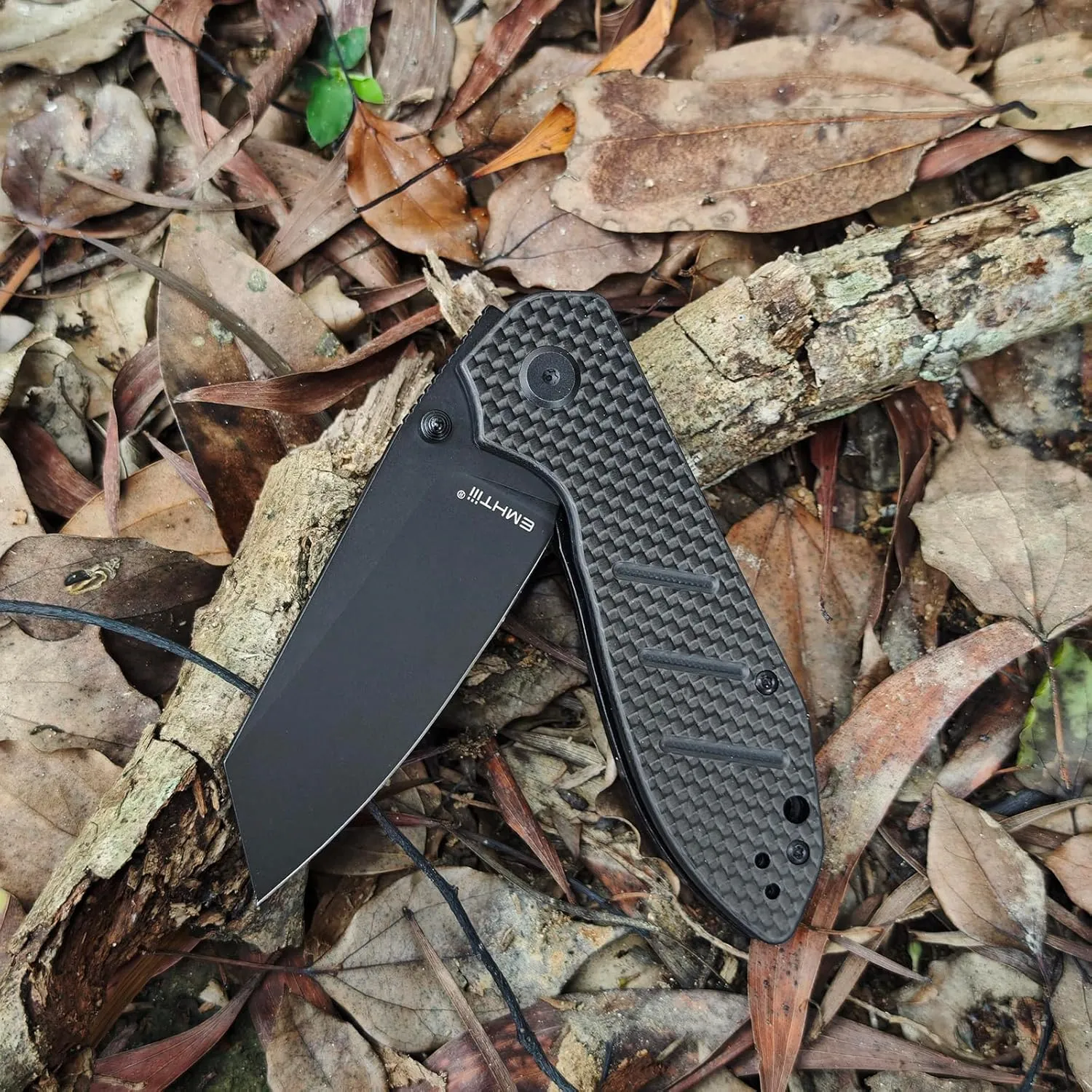 Reverse Tanto Pocket Folding Knife - 3.14" D2 Steel Blade, G10 Carbon Fiber Handle with Liner Lock, Thumb Stud, Reversible Clip, EDC Tactical Camping Knives for Men & Women E034, Black