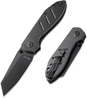 Reverse Tanto Pocket Folding Knife - 3.14" D2 Steel Blade, G10 Carbon Fiber Handle with Liner Lock, Thumb Stud, Reversible Clip, EDC Tactical Camping Knives for Men & Women E034, Black