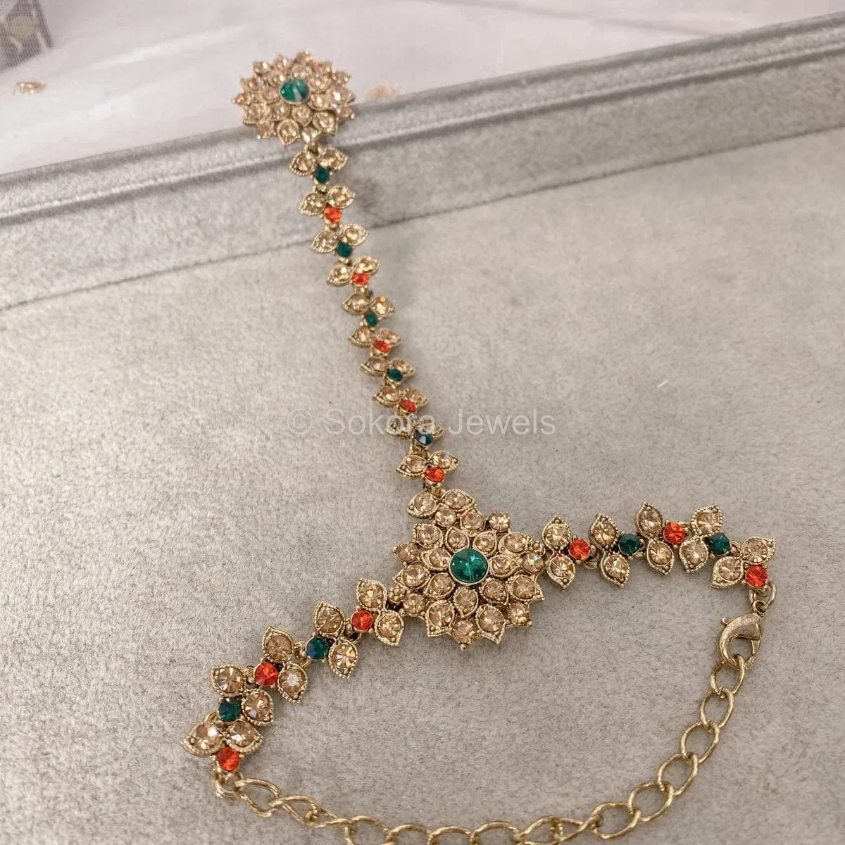 Rezwana Hand Harness -Orange   Green