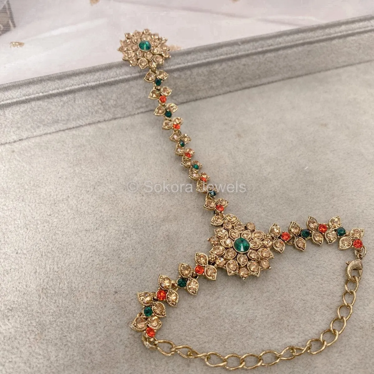 Rezwana Hand Harness -Orange   Green