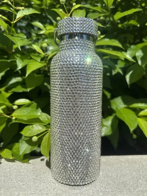 Rhinestone Thermos Bottle, Stainless Steel Thermal Bottle, High-end Insulated Thermos Coffee Bottle, Diamond Bling Vacuum Flask Mug, Fancy water bottle (Silver, 600)