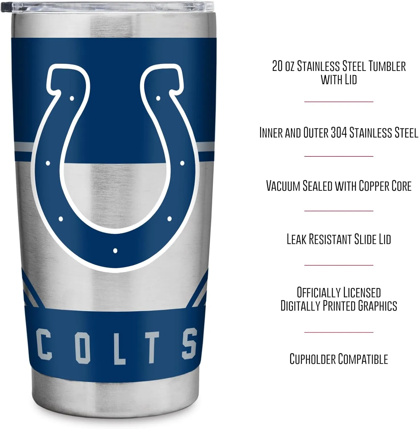 Rico Industries NFL Football 20oz Stainless Steel Tumbler with Lid - Great For Coffee, Tea, Water or Cocktails