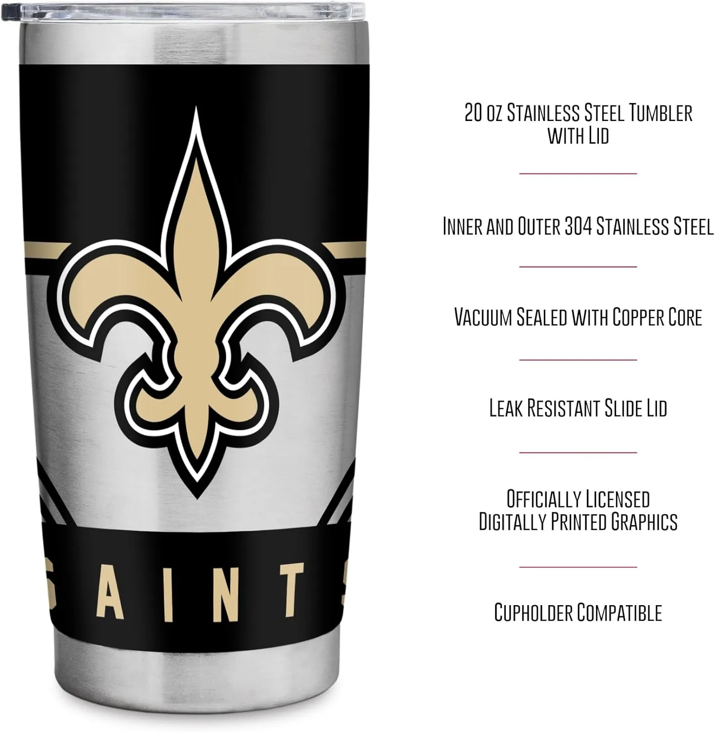 Rico Industries NFL Football 20oz Stainless Steel Tumbler with Lid - Great For Coffee, Tea, Water or Cocktails