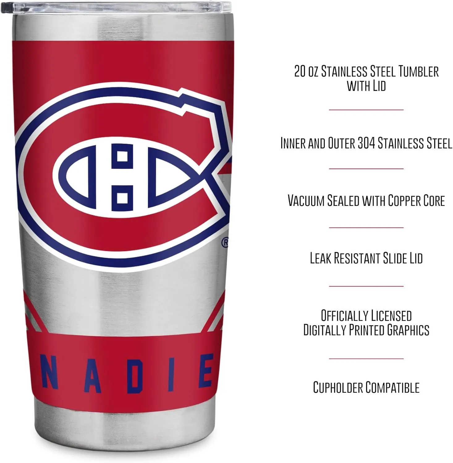 Rico Industries NHL Hockey 20oz Stainless Steel Tumbler with Lid - Great for Coffee, Tea, Water or Cocktails
