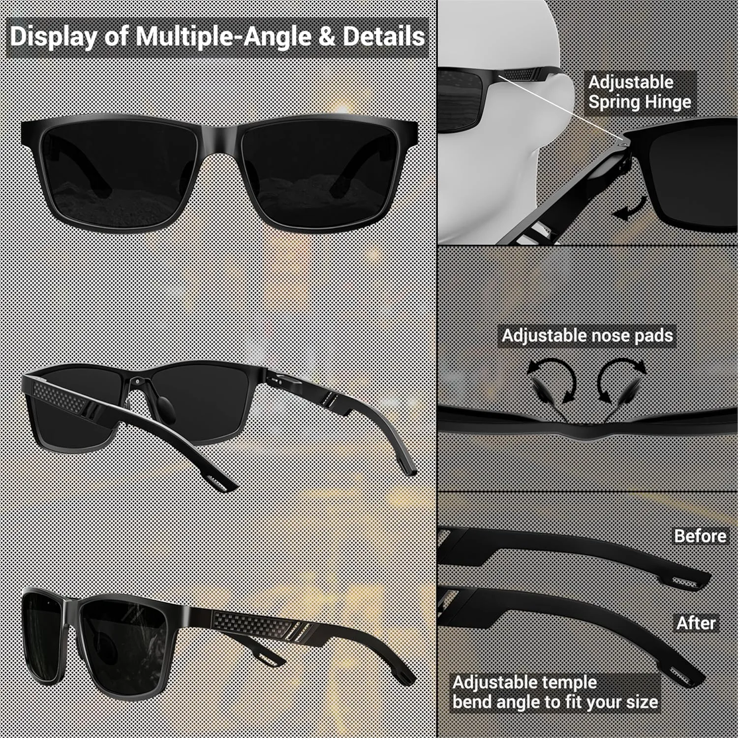 ROCKNIGHT HD Driving Sunglasses Men Polarized UV Protection Al-Mg Metal Frame Lightweight Flat Lens Hiking Fishing