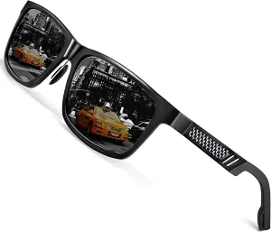 ROCKNIGHT HD Driving Sunglasses Men Polarized UV Protection Al-Mg Metal Frame Lightweight Flat Lens Hiking Fishing