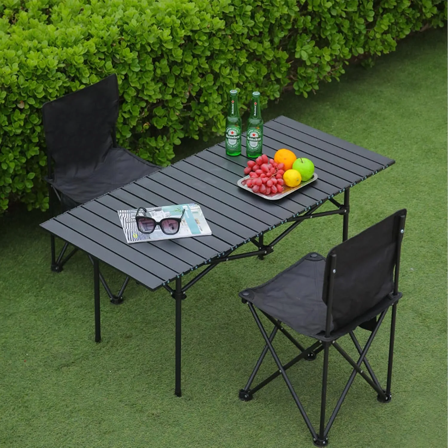 Roll-Up Camping Table, Lightweight Aluminum Folding Table with Carrying Bag, Compact Design for Camping, Backpacking, Picnic, and Patio Use with Carrying Bag