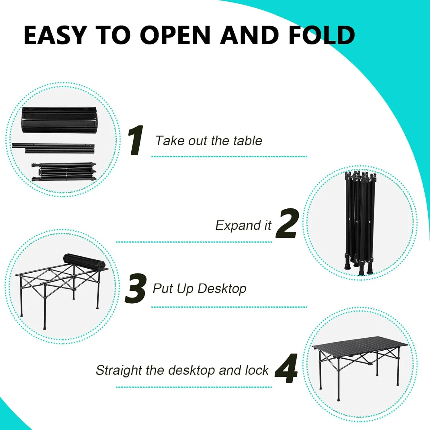 Roll-Up Camping Table, Lightweight Aluminum Folding Table with Carrying Bag, Compact Design for Camping, Backpacking, Picnic, and Patio Use with Carrying Bag