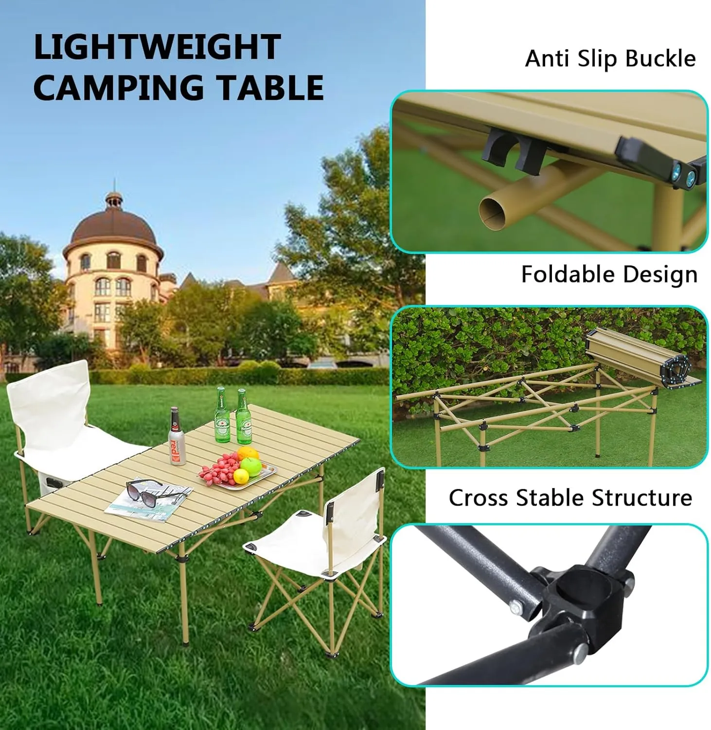 Roll-Up Camping Table, Lightweight Aluminum Folding Table with Carrying Bag, Compact Design for Camping, Backpacking, Picnic, and Patio Use with Carrying Bag