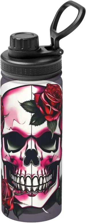 Rose Skull Sports Insulated Water Bottle - Premium 18 oz. Stainless Steel Hydration Bottle for Outdoor Enthusiasts