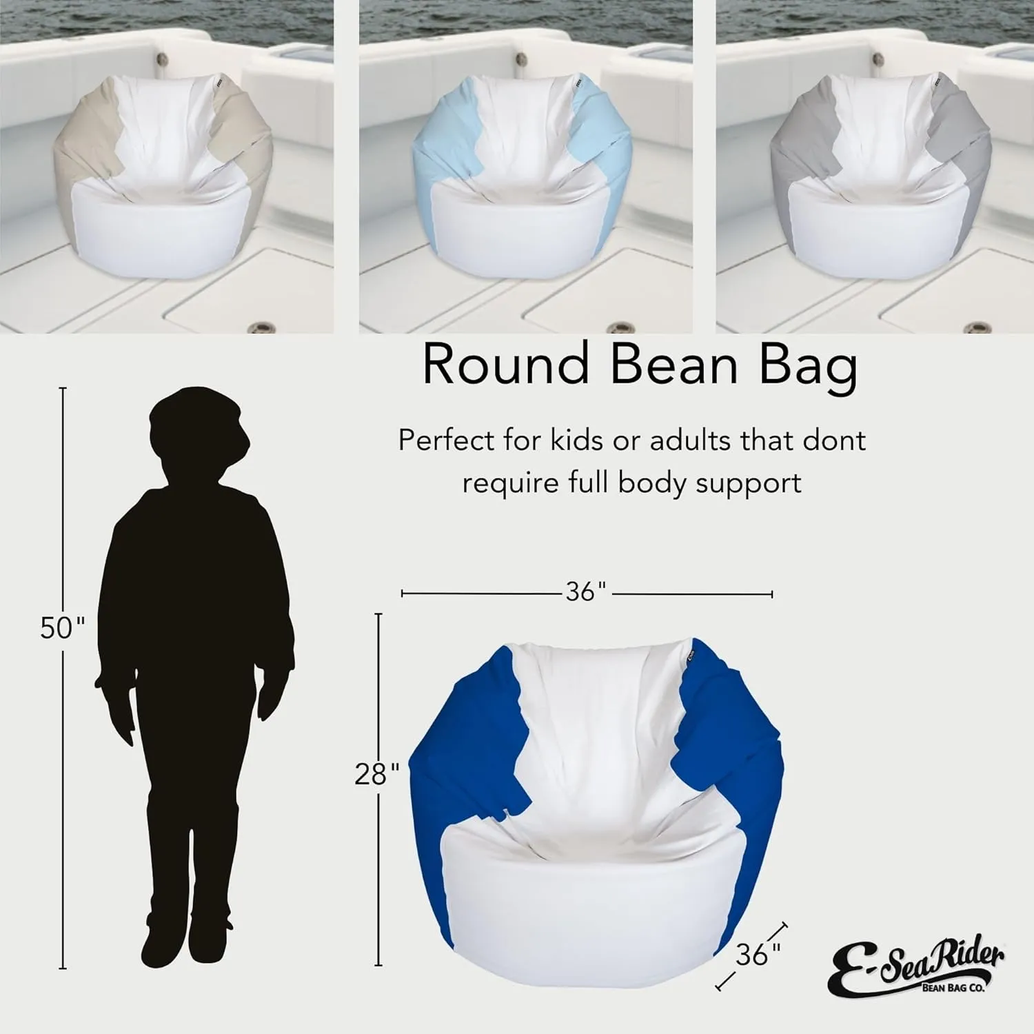 Round Marine Beanbag (Medium, Multi) (White/Grey)