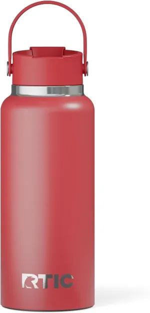 RTIC 32oz Outback Bottle, Insulated, Stainless Steel, Metal, Double Wall Vacuum-Insulation, Ceramic Lined, Leak-Proof Lid, BPA-Free Water Flask for Hiking, Running, Sports, Outdoor, Flag Red