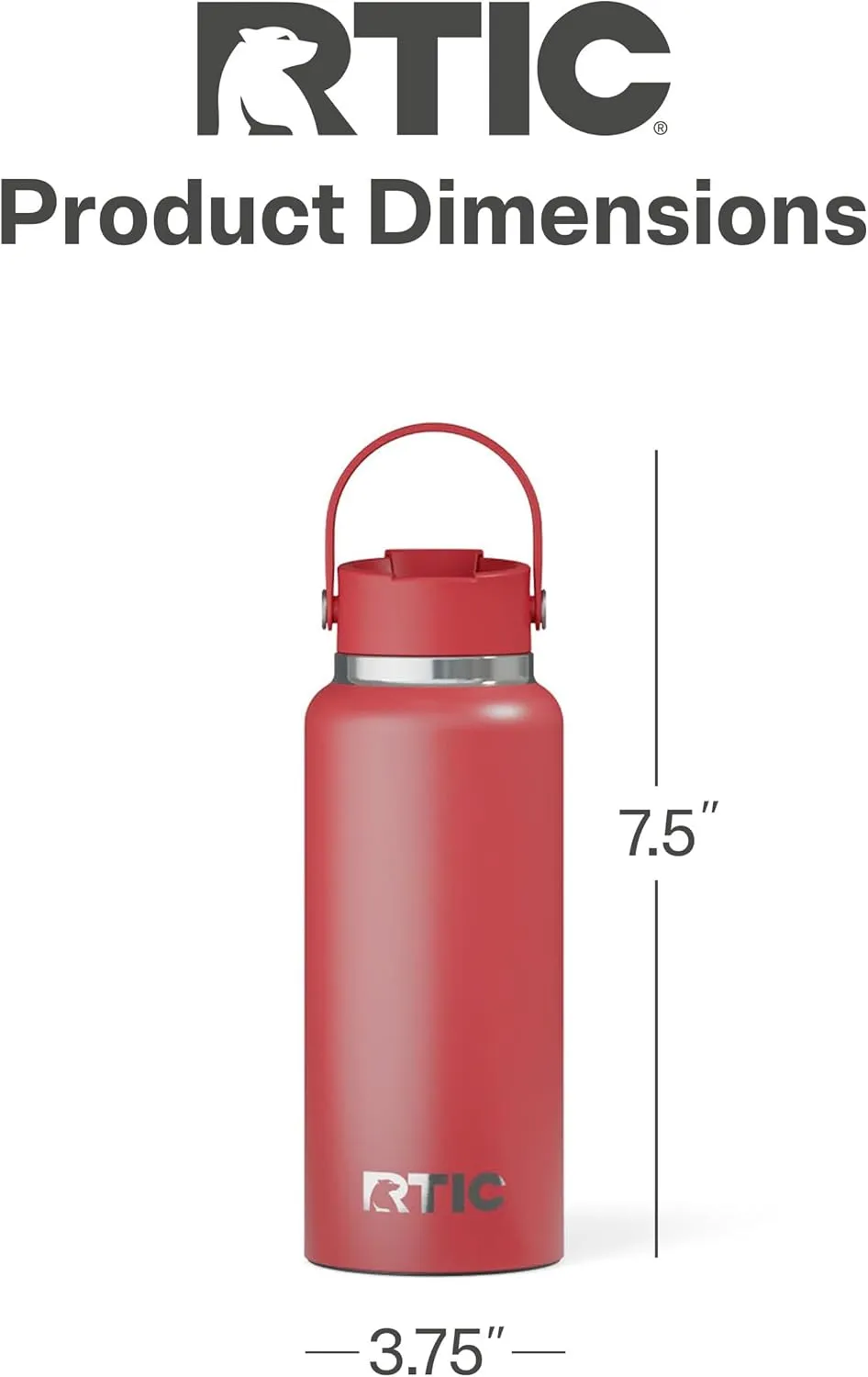 RTIC 32oz Outback Bottle, Insulated, Stainless Steel, Metal, Double Wall Vacuum-Insulation, Ceramic Lined, Leak-Proof Lid, BPA-Free Water Flask for Hiking, Running, Sports, Outdoor, Flag Red