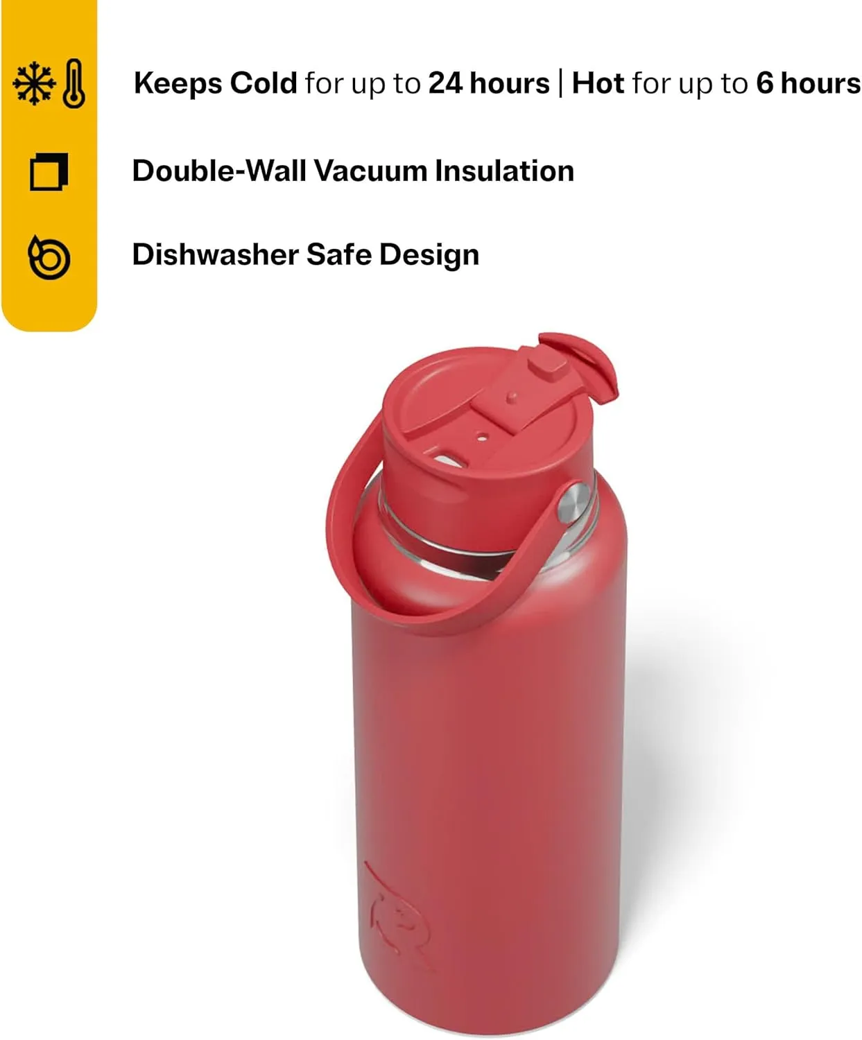 RTIC 32oz Outback Bottle, Insulated, Stainless Steel, Metal, Double Wall Vacuum-Insulation, Ceramic Lined, Leak-Proof Lid, BPA-Free Water Flask for Hiking, Running, Sports, Outdoor, Flag Red