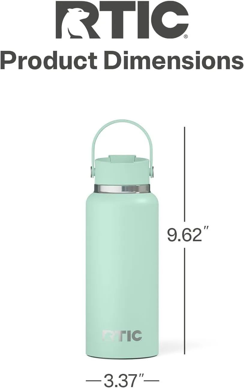RTIC 32oz Outback Bottle, Insulated, Stainless Steel, Metal, Double Wall Vacuum-Insulation, Ceramic Lined, Leak-Proof Lid, BPA-Free Water Flask for Hiking, Running, Sports, Outdoor, Fresh Mint