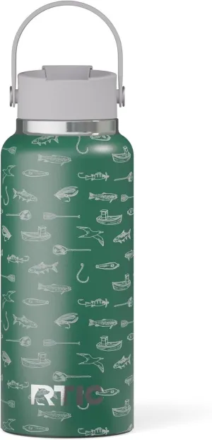 RTIC 32oz Outback Bottle, Insulated, Stainless Steel, Metal, Double Wall Vacuum-Insulation, Ceramic Lined, Leak-Proof Lid, BPA-Free Water Flask for Hiking, Running, Sports, Outdoor, Gone Fishin