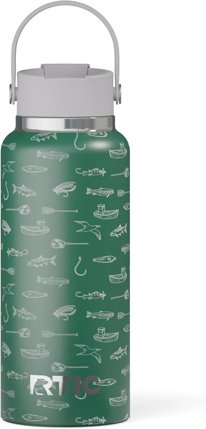 RTIC 32oz Outback Bottle, Insulated, Stainless Steel, Metal, Double Wall Vacuum-Insulation, Ceramic Lined, Leak-Proof Lid, BPA-Free Water Flask for Hiking, Running, Sports, Outdoor, Gone Fishin