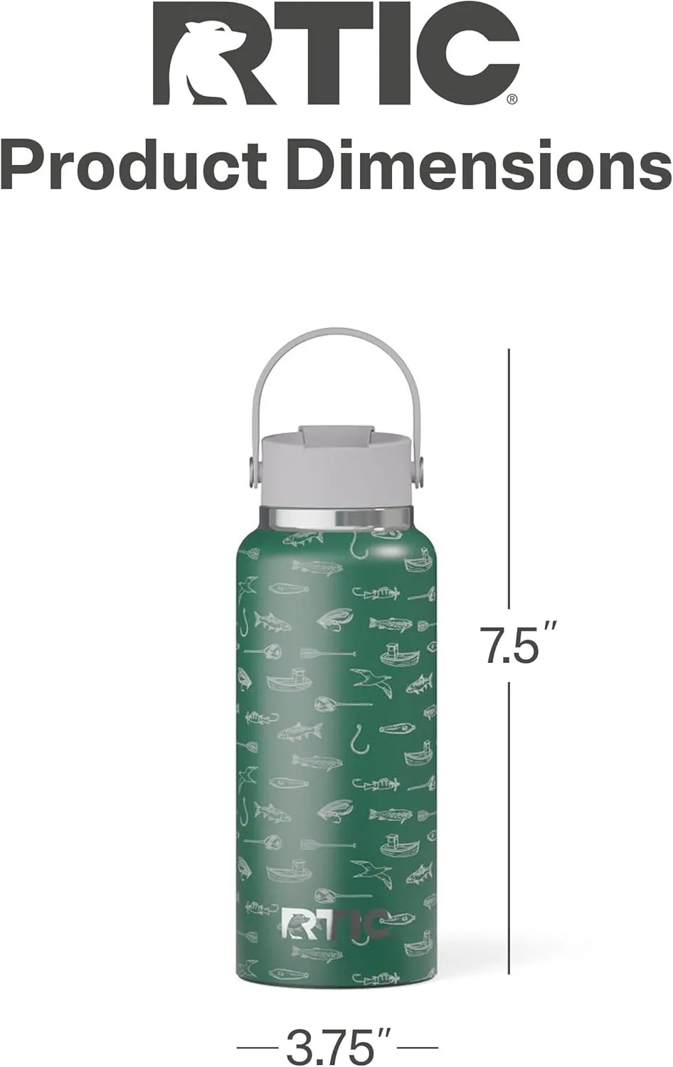 RTIC 32oz Outback Bottle, Insulated, Stainless Steel, Metal, Double Wall Vacuum-Insulation, Ceramic Lined, Leak-Proof Lid, BPA-Free Water Flask for Hiking, Running, Sports, Outdoor, Gone Fishin