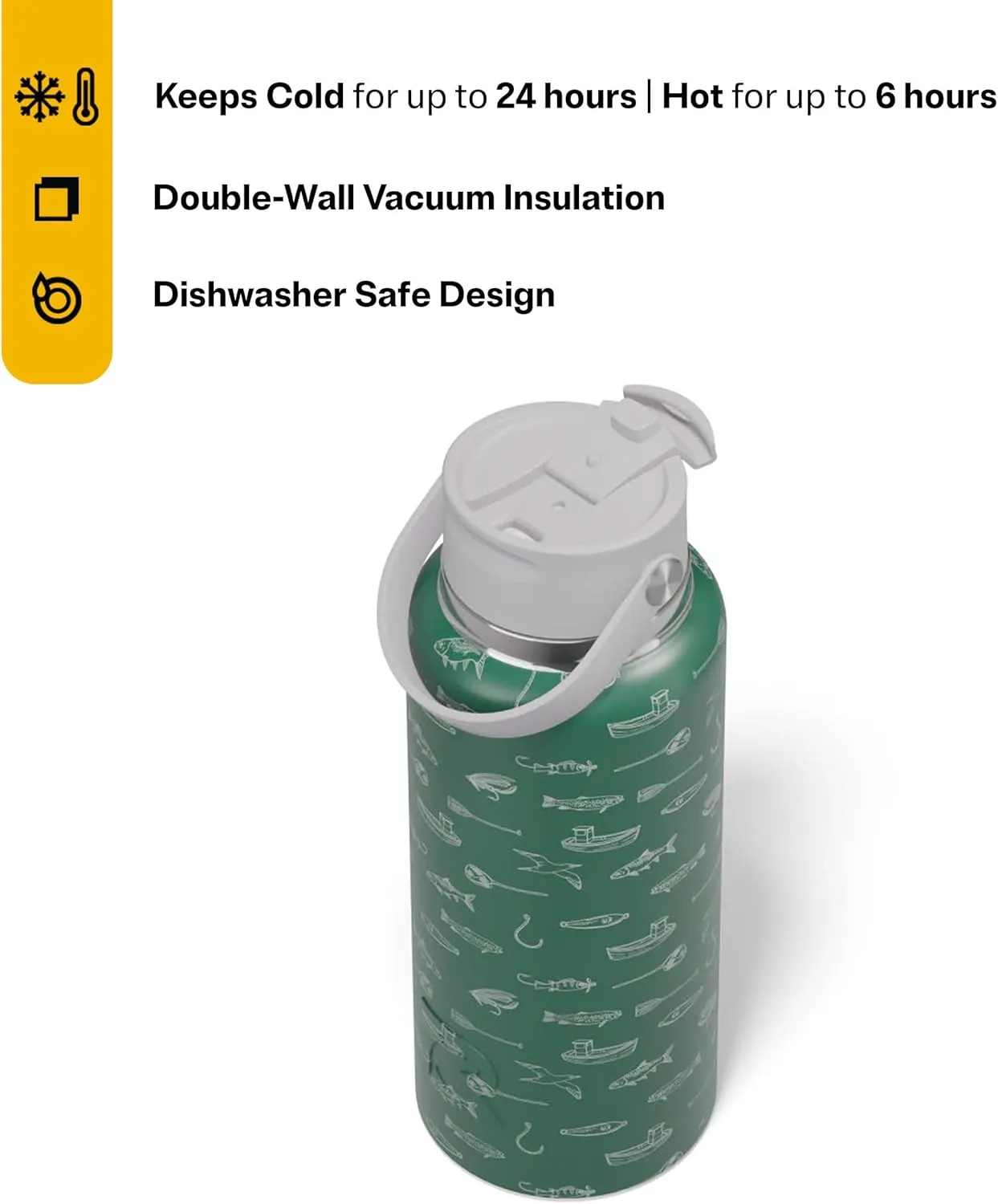 RTIC 32oz Outback Bottle, Insulated, Stainless Steel, Metal, Double Wall Vacuum-Insulation, Ceramic Lined, Leak-Proof Lid, BPA-Free Water Flask for Hiking, Running, Sports, Outdoor, Gone Fishin