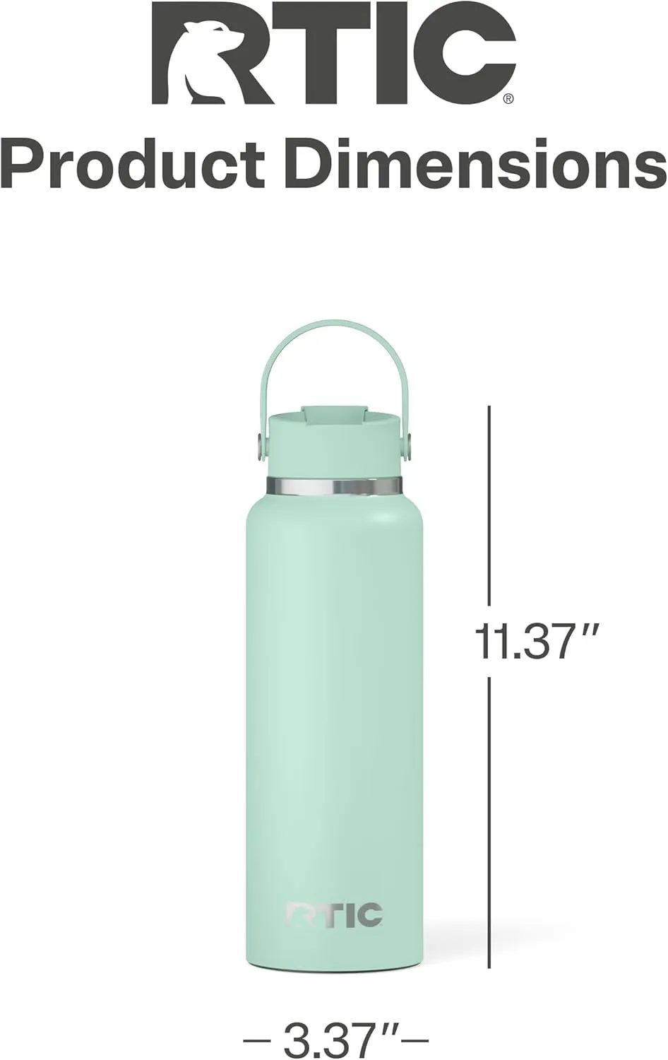 RTIC 40oz Outback Bottle, Insulated, Stainless Steel, Metal, Double Wall Vacuum-Insulation, Ceramic Lined, Leak-Proof Lid, BPA-Free Water Flask for Hiking, Running, Sports, Outdoor, Fresh Mint