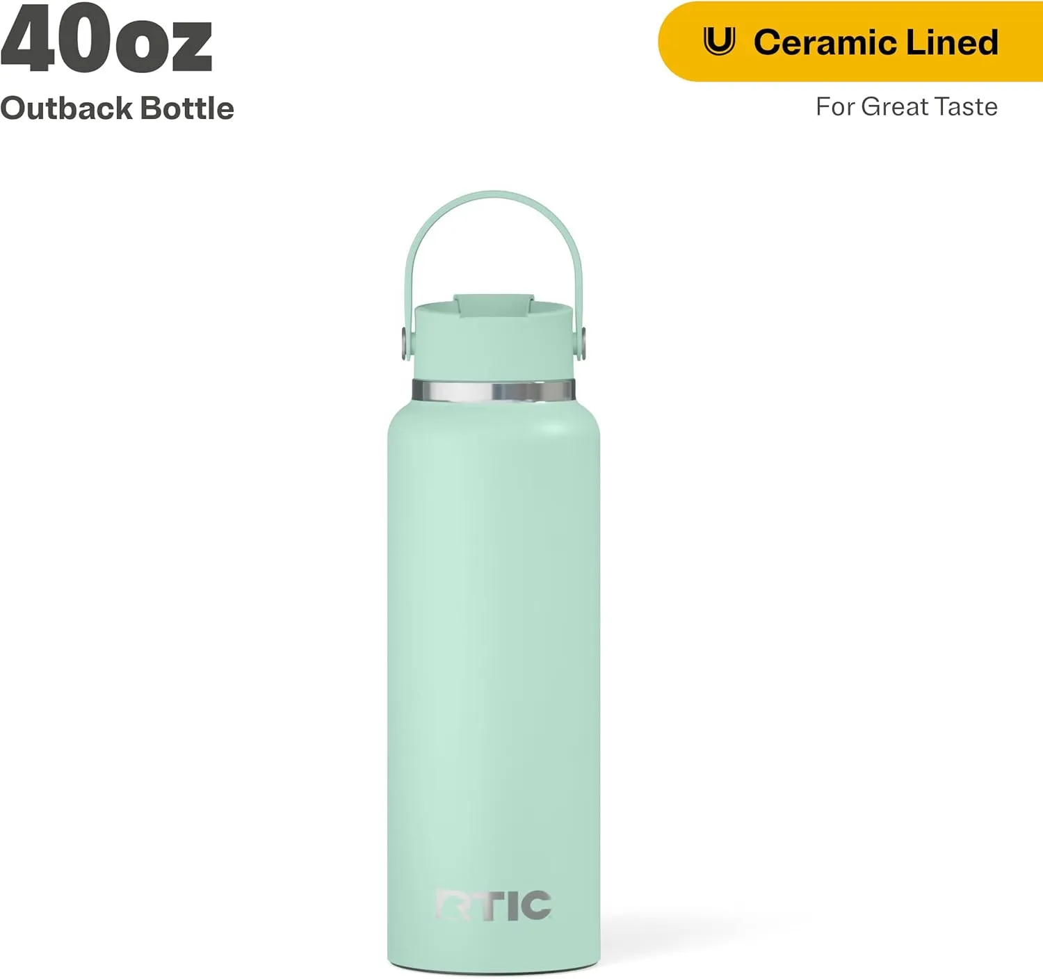 RTIC 40oz Outback Bottle, Insulated, Stainless Steel, Metal, Double Wall Vacuum-Insulation, Ceramic Lined, Leak-Proof Lid, BPA-Free Water Flask for Hiking, Running, Sports, Outdoor, Fresh Mint