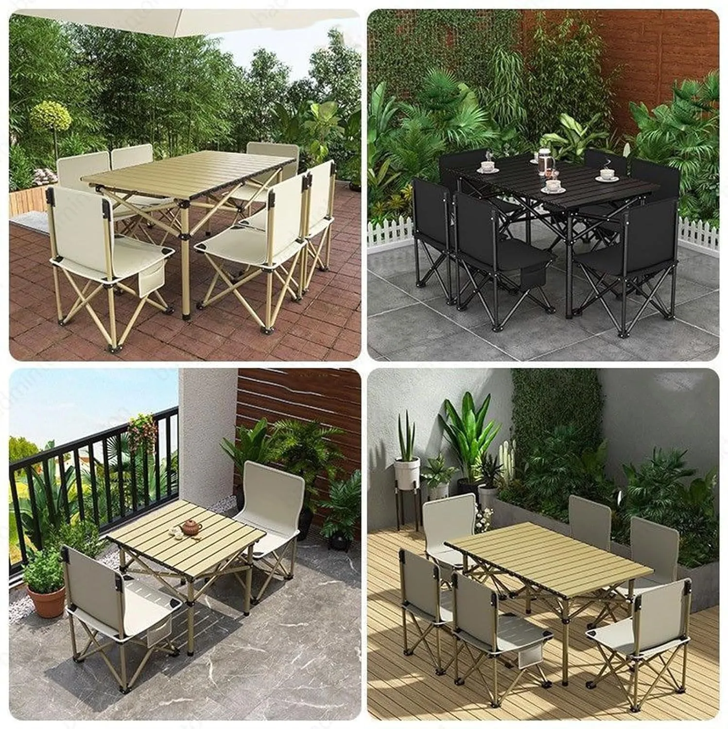 RUANLOV Aluminum Folding Chair Portable Camping Folding Chairs and Tables Set, with Carrying Bag, Camping Table, Fold up Lightweight, Portable Roll up Aluminum Table (B 120cm with 6 Chairs)