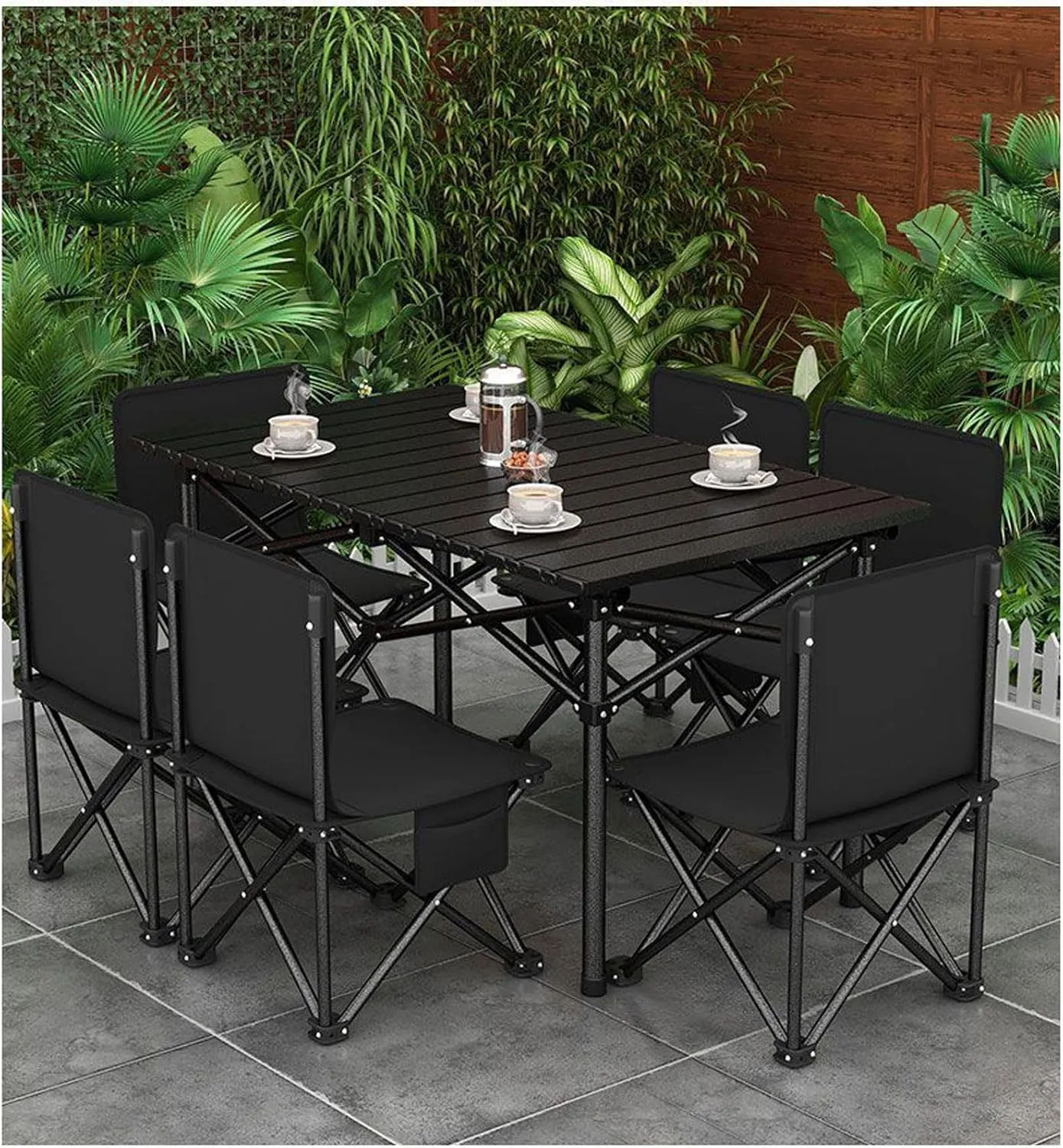 RUANLOV Aluminum Folding Chair Portable Camping Folding Chairs and Tables Set, with Carrying Bag, Camping Table, Fold up Lightweight, Portable Roll up Aluminum Table (B 120cm with 6 Chairs)