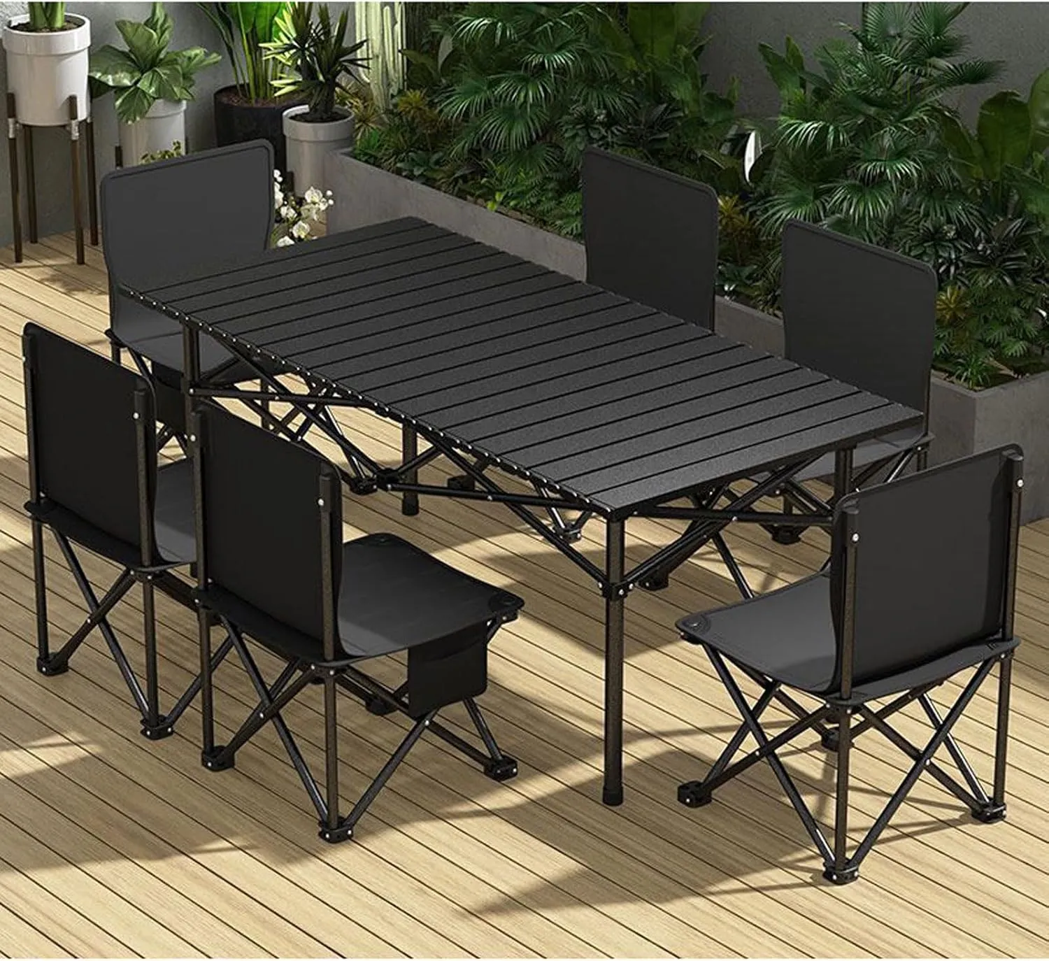 RUANLOV Aluminum Folding Chair Portable Camping Folding Chairs and Tables Set, with Carrying Bag, Camping Table, Fold up Lightweight, Portable Roll up Aluminum Table (B 120cm with 6 Chairs)