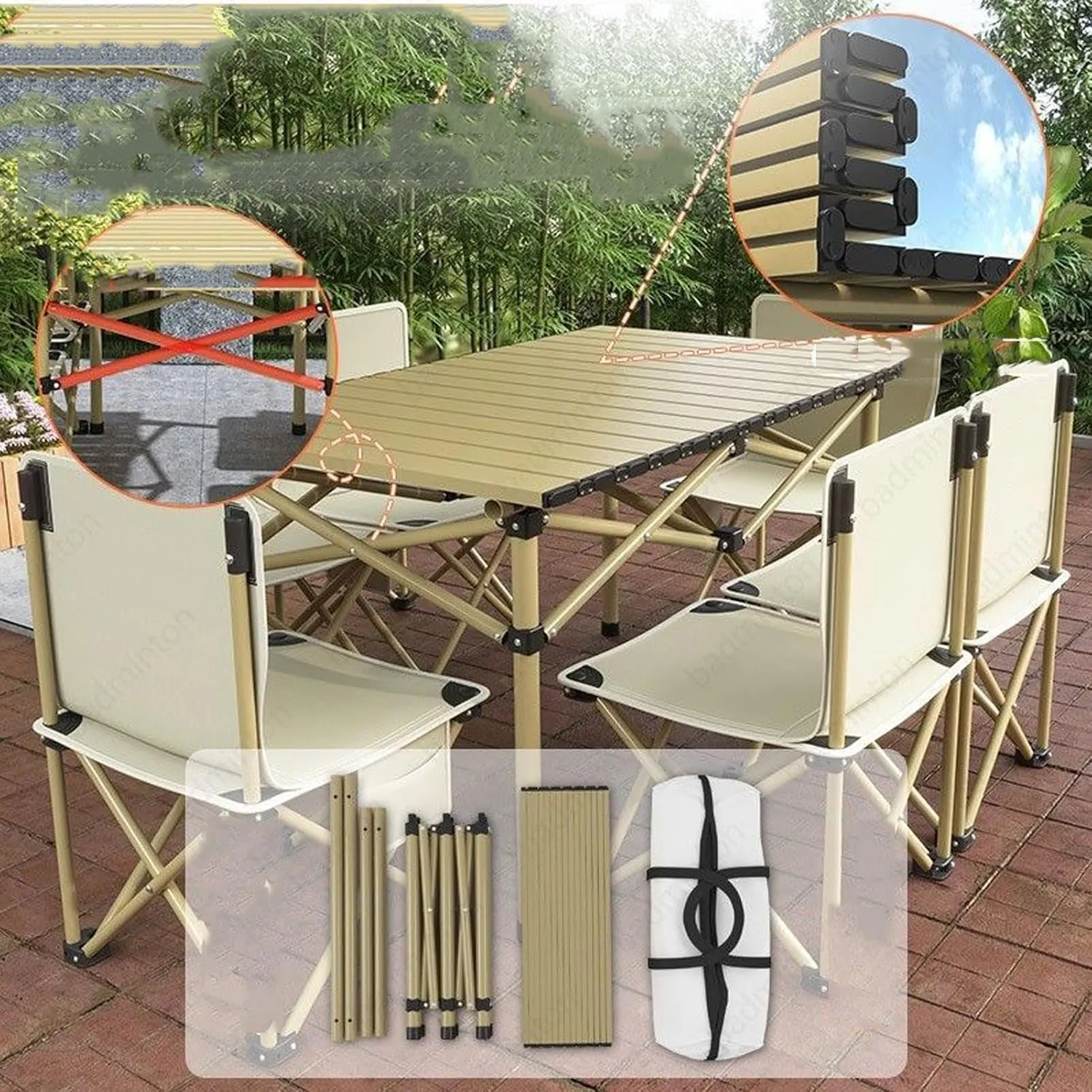 RUANLOV Lightweight Aluminum Folding Square Table, Roll Up Top 6 People Compact Table with Carry Bag Collapsible Portable Table Camping Folding Table (B 120cm)