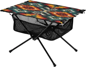 Russia Ethnic Pattern Portable Folding Camping Table, Compact Lightweight Beach Table with Carrying Bag for Outdoor Picnics, BBQs, Camp