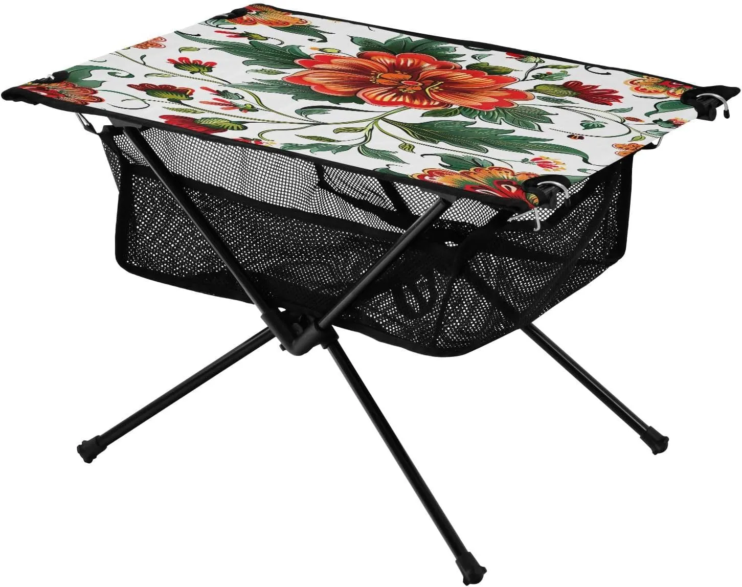 Russian Floral Pattern Portable Folding Camping Table, Compact Lightweight Beach Table with Carrying Bag for Outdoor Picnics, BBQs, Camp