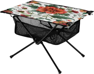 Russian Floral Pattern Portable Folding Camping Table, Compact Lightweight Beach Table with Carrying Bag for Outdoor Picnics, BBQs, Camp