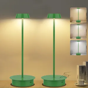 Rynx | 2 Pack Rechargeable Led Table Lamp: Wireless Table Lamp With Touch Control, Portable Led Desk Lamp 3 Color Stepless Dimmable Modern Lamp For Restaurant/Dinner/Bedroom/Outdoor Ip65 Waterproof-Green
