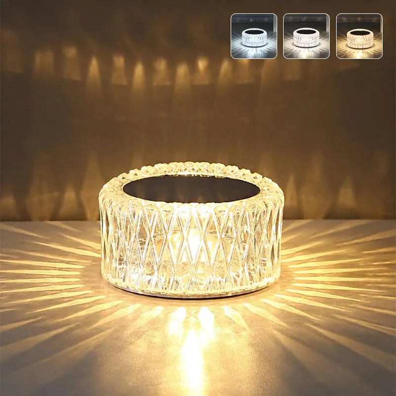 Rynx | Ejfoiej Portable Crystal Led Table Lamp, 3-Level Brightness Desk Lamp, 3 Color Touch Control Rechargeable Night Light
