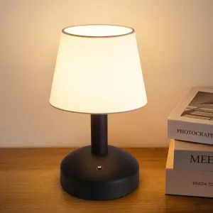 Rynx | Kdg Modern Wireless Small Table Lamp, Portable Led Fabric Shade Desk Lamps, 5000Mah Rechargeable Battery Powered Lighting For Bedroom, Nightstand, Bar, Living Room, Dining Room, Night Light (Black)