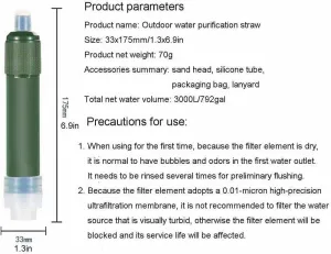 RYTM 3-PC Mini Water Purifier Survival Gear Can Filter 3000l Water 4-Stage Filtration Personal Water Filtration Straw, for Hiking, Camping, Travel
