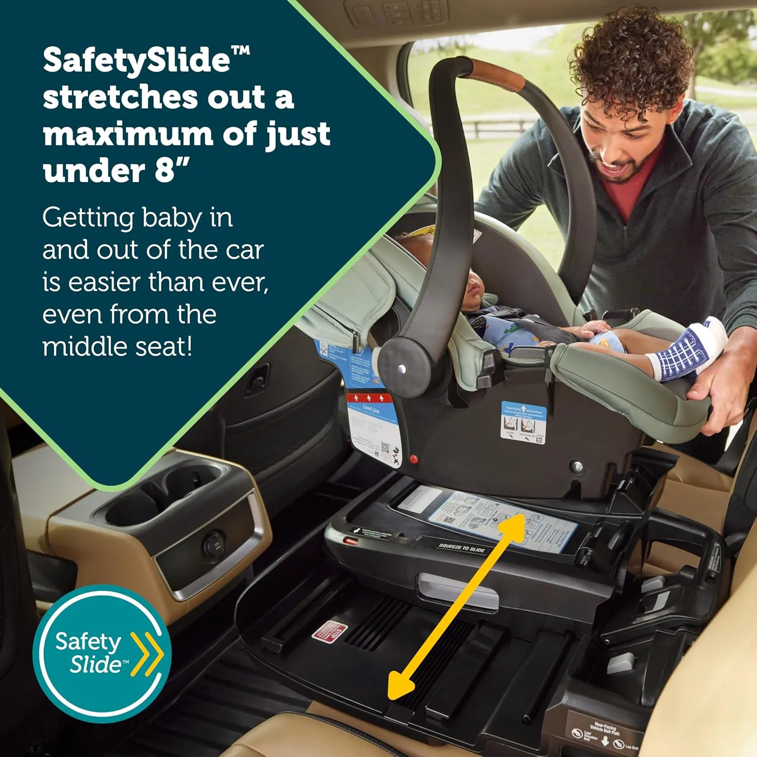 Safety 1st® onBoard™ Slide DLX Infant Car Seat w/SafetySlide™ Base, Easy-Install Rigid Latch, Lightweight Rear-Facing Seat, Newborn Carrier, Extra-Large Canopy, Travel System Ready, Dusty Green