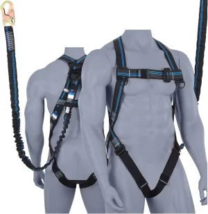 Safety Harness Fall Protection Kit - 3 Pt Full Body Safety Harness with 6 FT Internal Shock Absorbing Lanyard & Snap Hook, for Roofing Construction & Scaffolding Use, ANSI OSHA Compliant