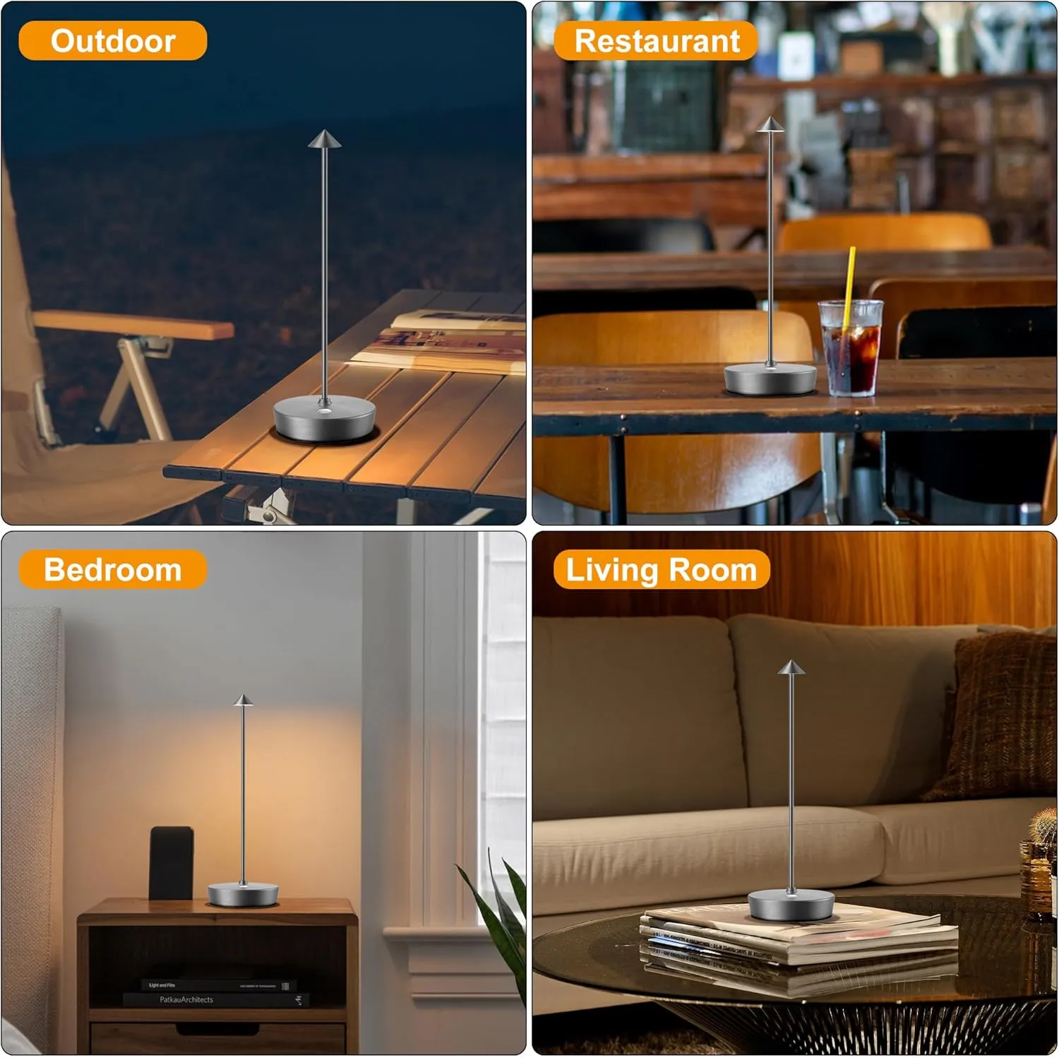 SAKRINGT 2 Pack Cordless Table Lamps Rechargeable, 6000mAh Battery Operated Waterproof Stepless Dimming Modern Portable LED Table Light for Restaurant Dining Patio Outdoor