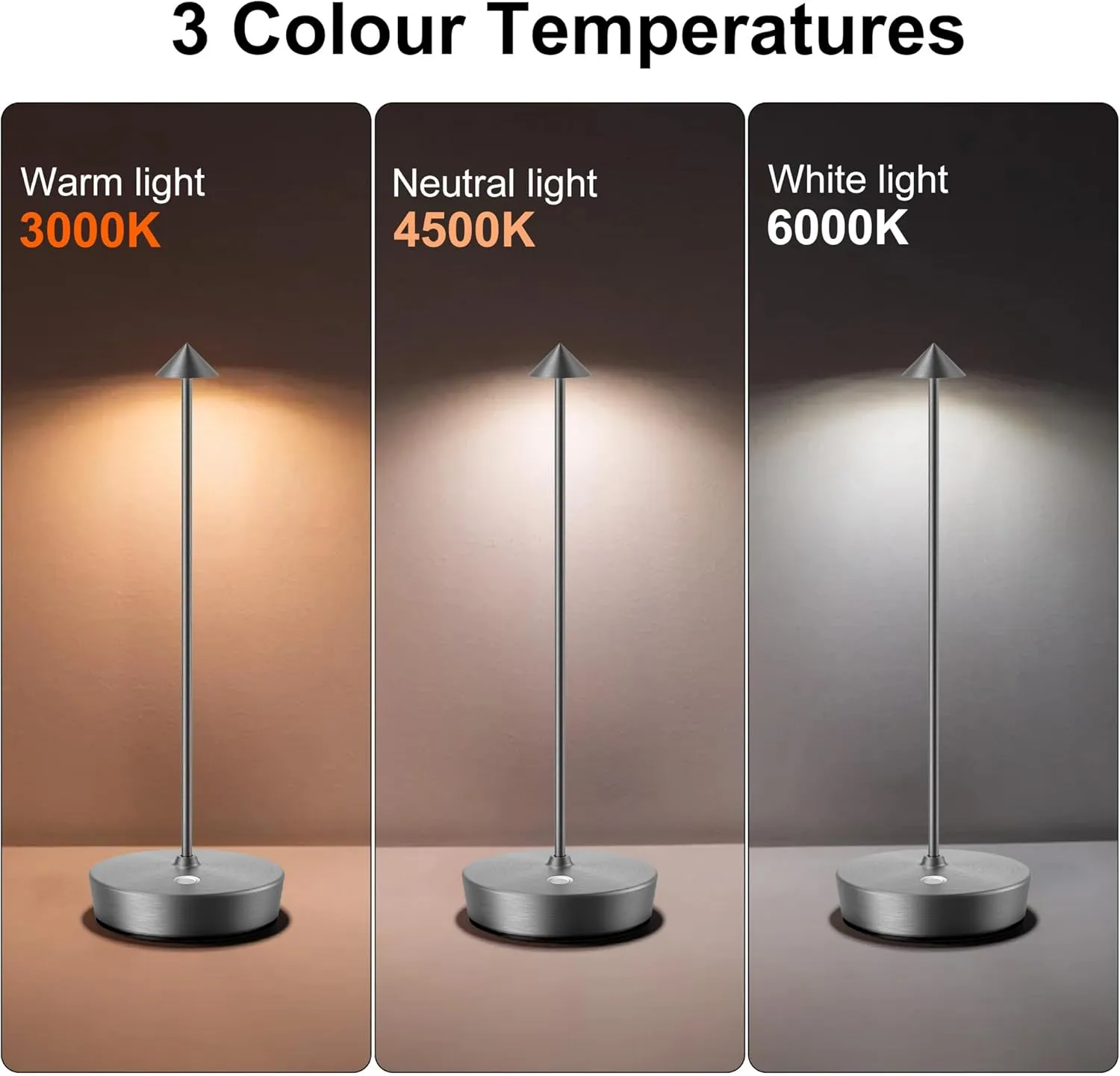 SAKRINGT 2 Pack Cordless Table Lamps Rechargeable, 6000mAh Battery Operated Waterproof Stepless Dimming Modern Portable LED Table Light for Restaurant Dining Patio Outdoor