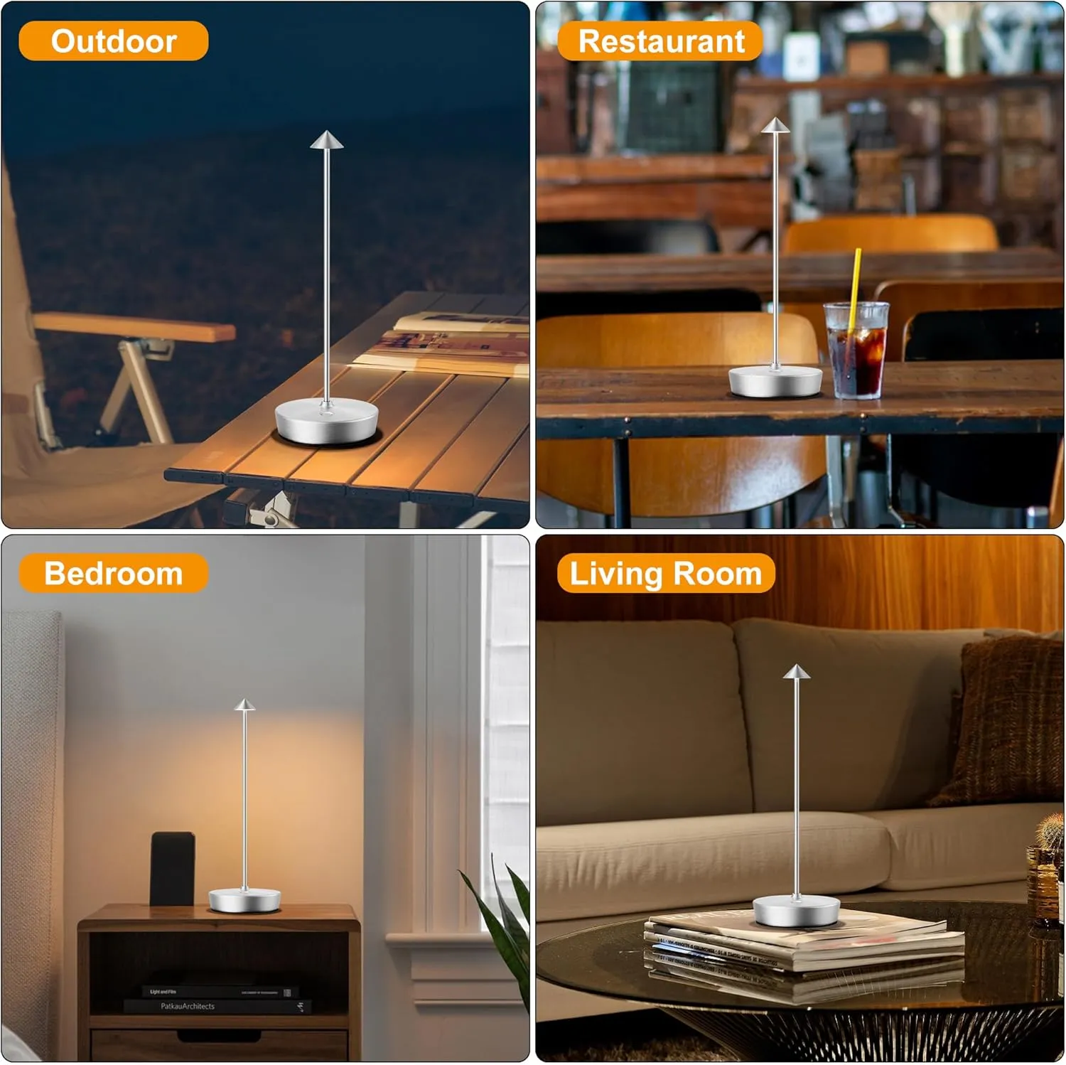 SAKRINGT 2 Pack Cordless Table Lamps Rechargeable, 6000mAh Battery Operated Waterproof Stepless Dimming Modern Portable LED Table Light for Restaurant Dining Patio Outdoor