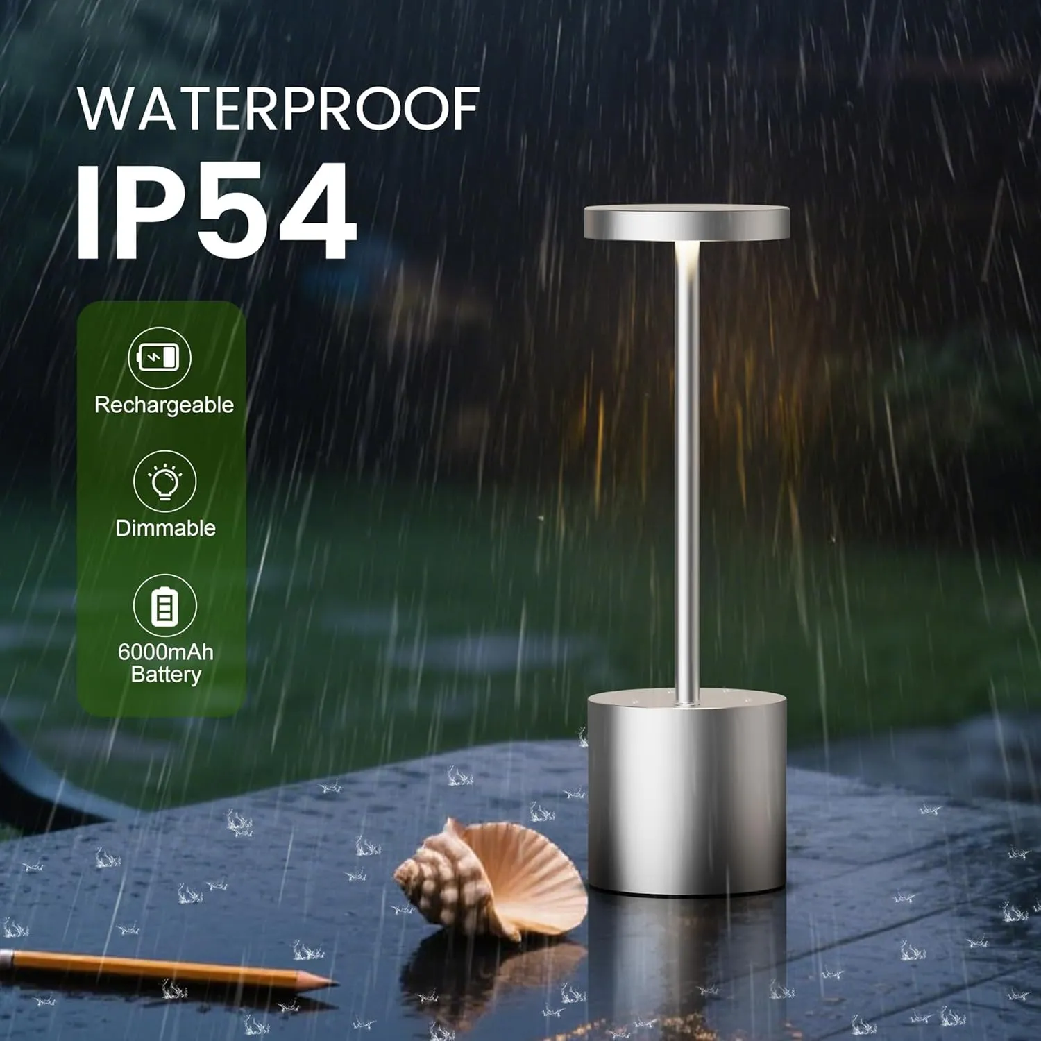 SAKRINGT 2 Pack Outdoor Table Lamp,LED Table Light,Cordless Table Lamp Rechargeable,5000mAh Battery Powered Dimming Desk Lamp for Restaurant/Patio/Outdoor(Silver)
