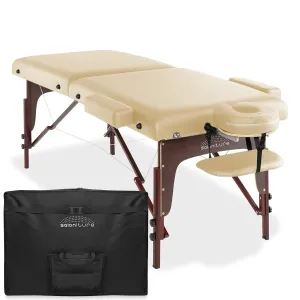 Saloniture Professional Portable Lightweight Bi-Fold Memory Foam Massage Table with Reiki Panels - Includes Headrest, Face Cradle, Armrests and Carrying Case - Cream