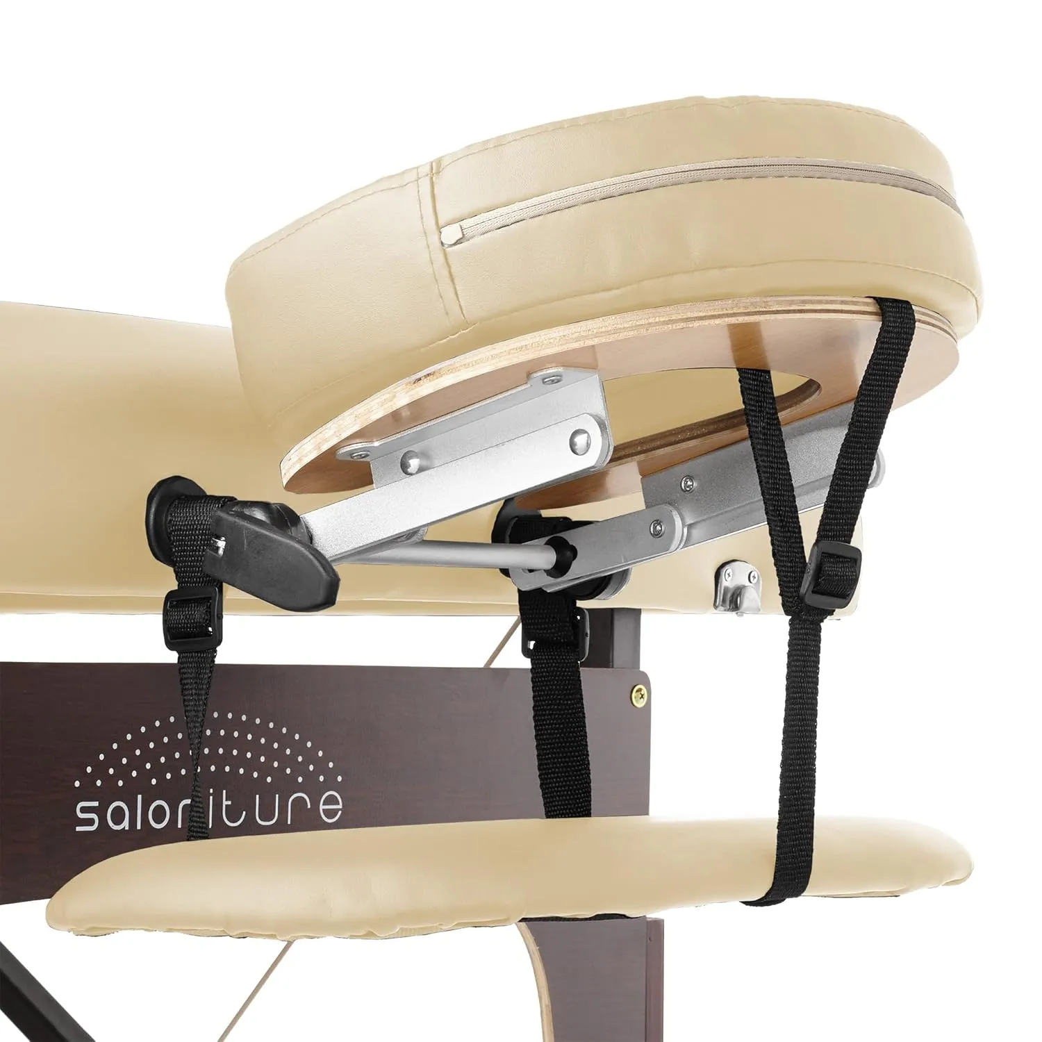 Saloniture Professional Portable Lightweight Bi-Fold Memory Foam Massage Table with Reiki Panels - Includes Headrest, Face Cradle, Armrests and Carrying Case - Cream