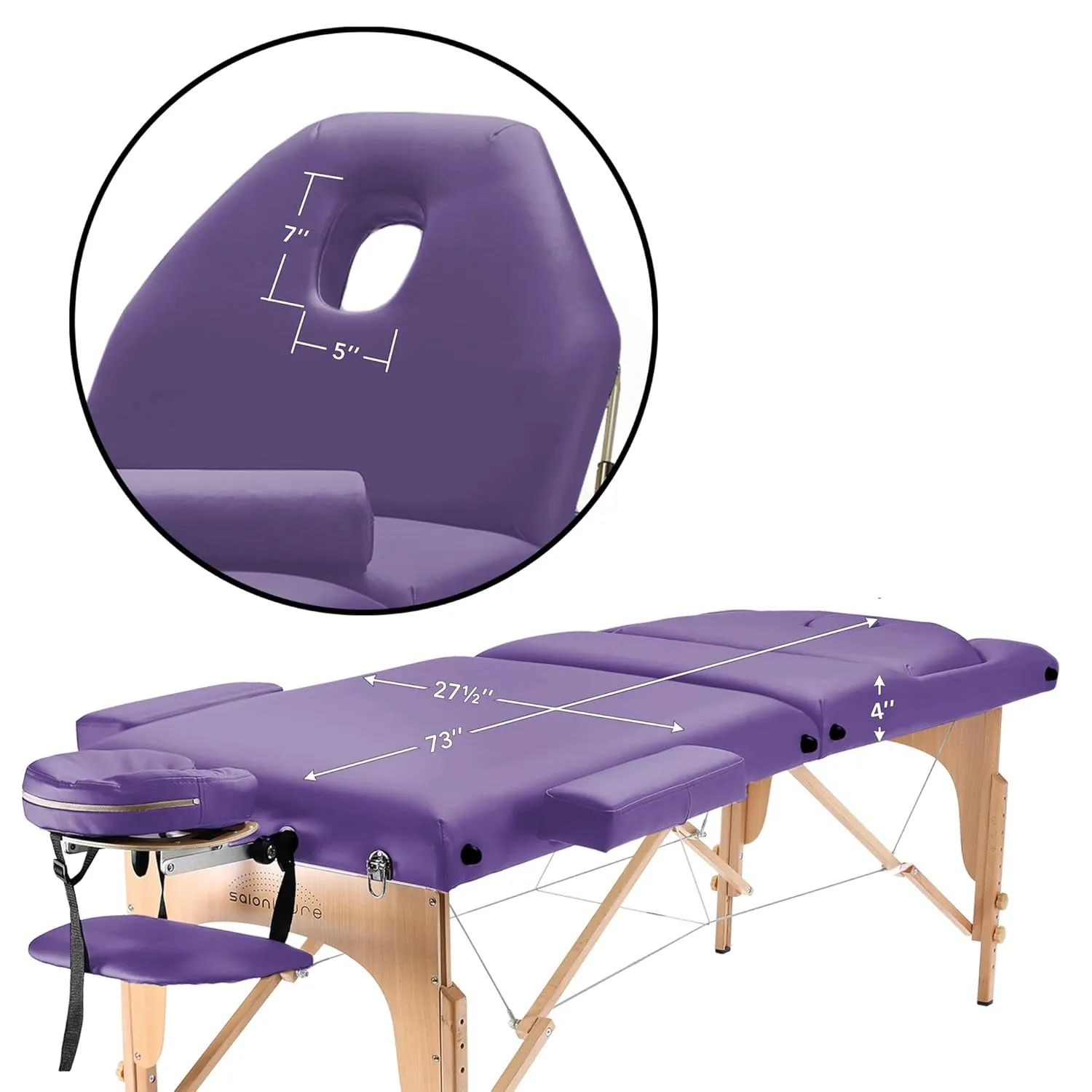 Saloniture Professional Portable Massage Table with Backrest - Lavender