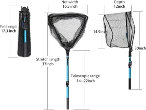 SAN LIKE Fishing Net Fish Landing Net Collapsible Fish Net with Anti-Slip Telescoping Rubber Pole Handle for Kids Adults in Saltwater Freshwater Multi-Size Extending to 37/42/43/51/69/71/89/98inch